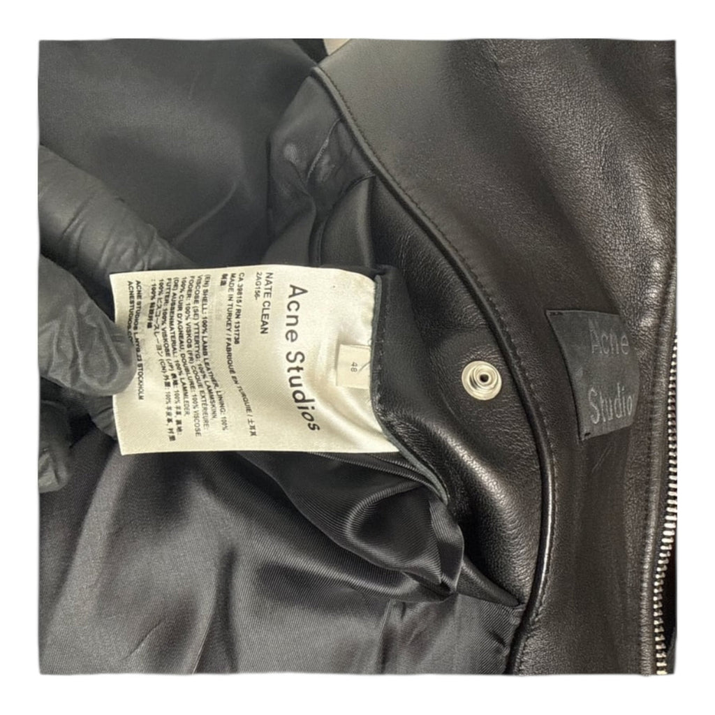 Acne Studios Nate Clean Leather Moto Biker Jacket Black