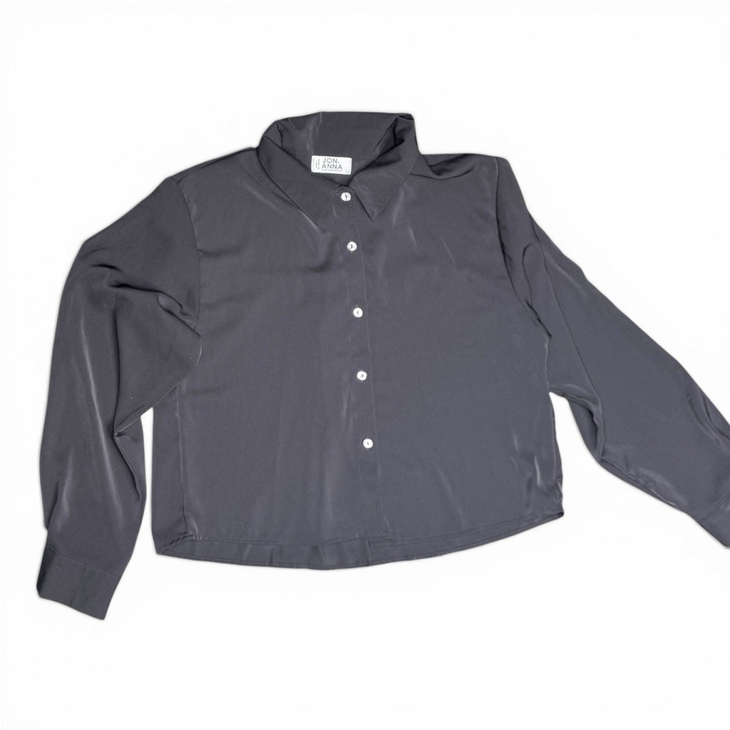 Jon & Anna Contemporary Grey Silky Cropped Long Sleeve Button Down Shirt