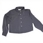 Jon & Anna Contemporary Grey Silky Cropped Long Sleeve Button Down Shirt