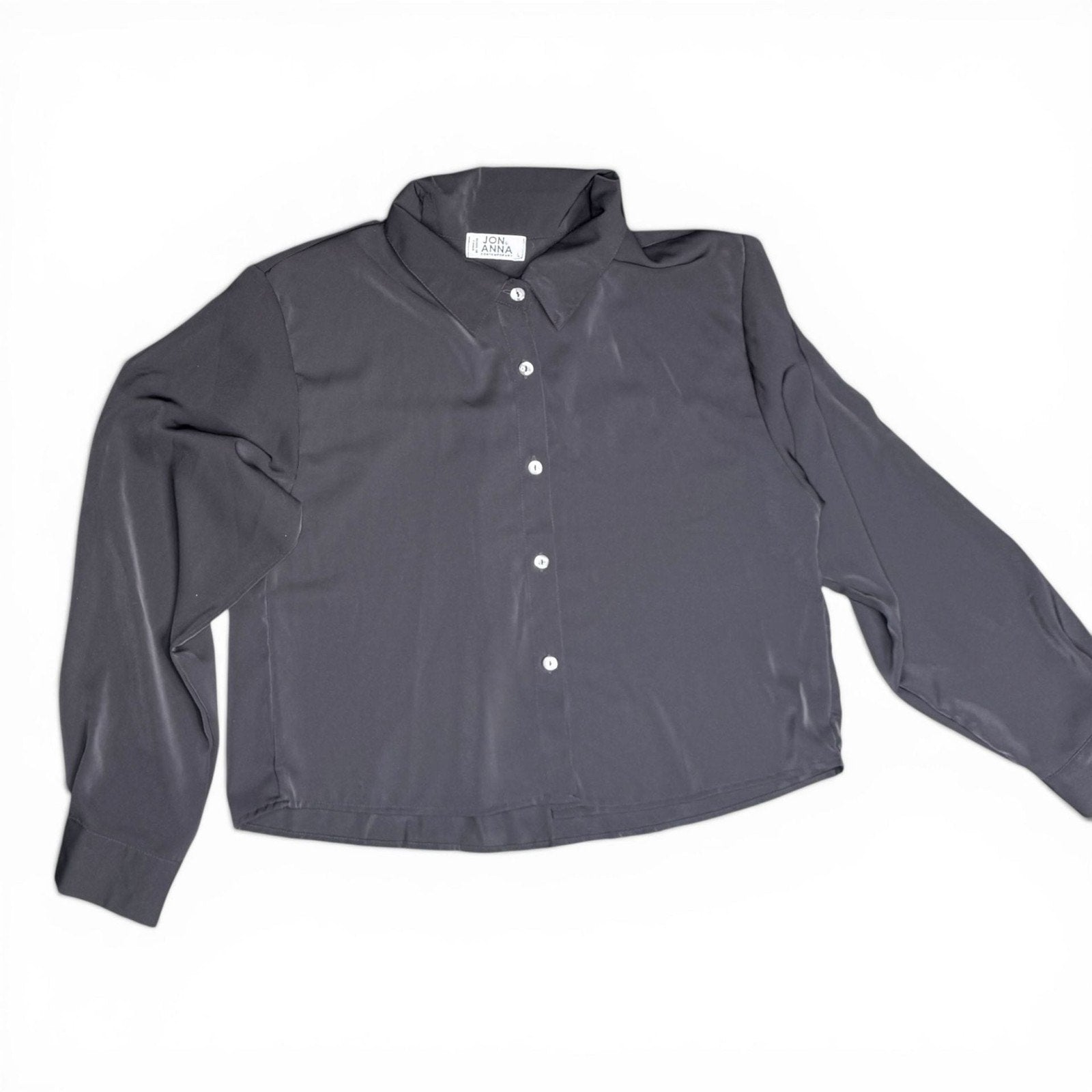 Jon & Anna Contemporary Grey Silky Cropped Long Sleeve Button Down Shirt