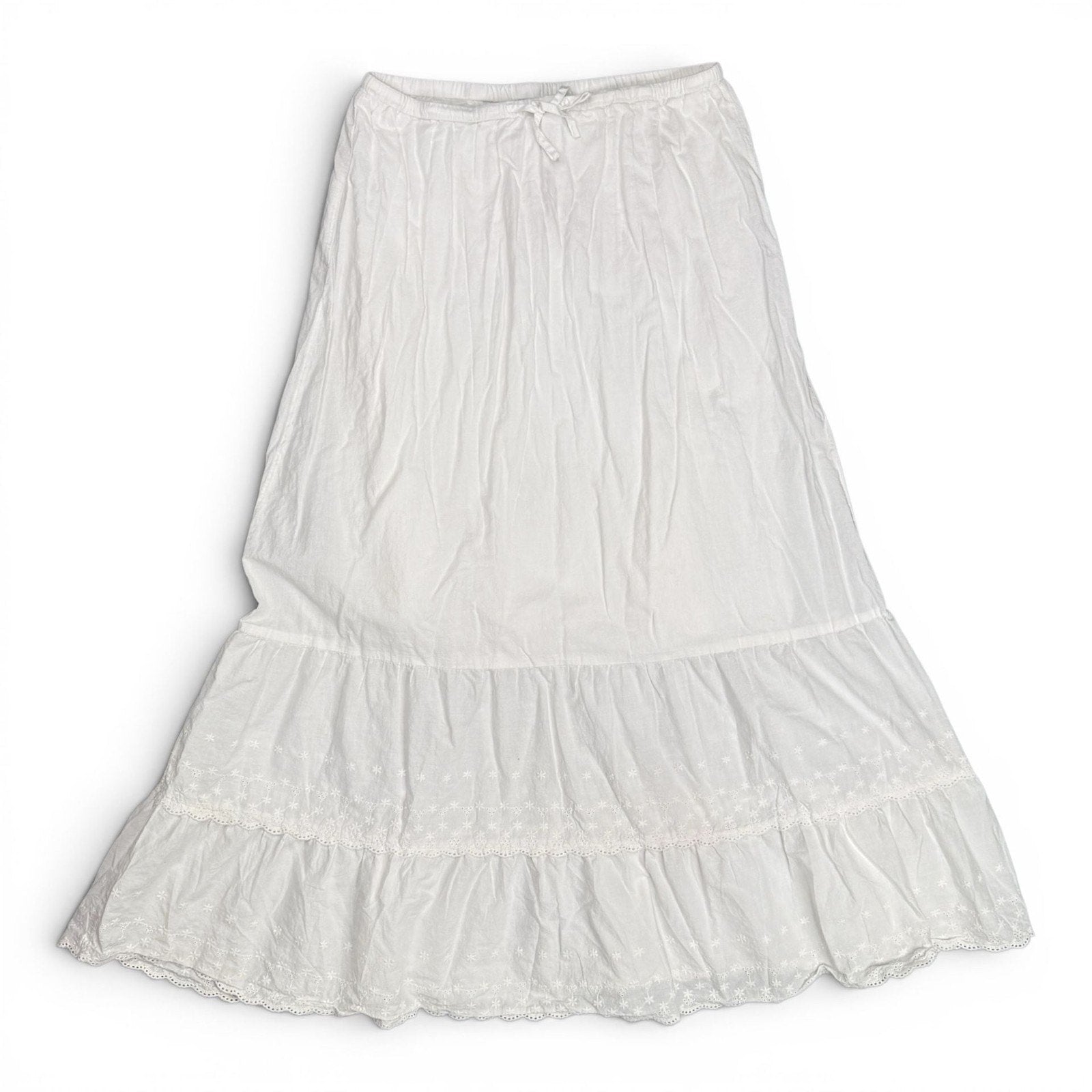 Brandy Melville White Izzy Tiered Eyelet Maxi Skirt One Size
