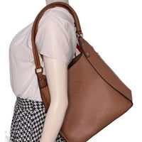 Brown Pebbled Leather Embossed Logo Tote Bag