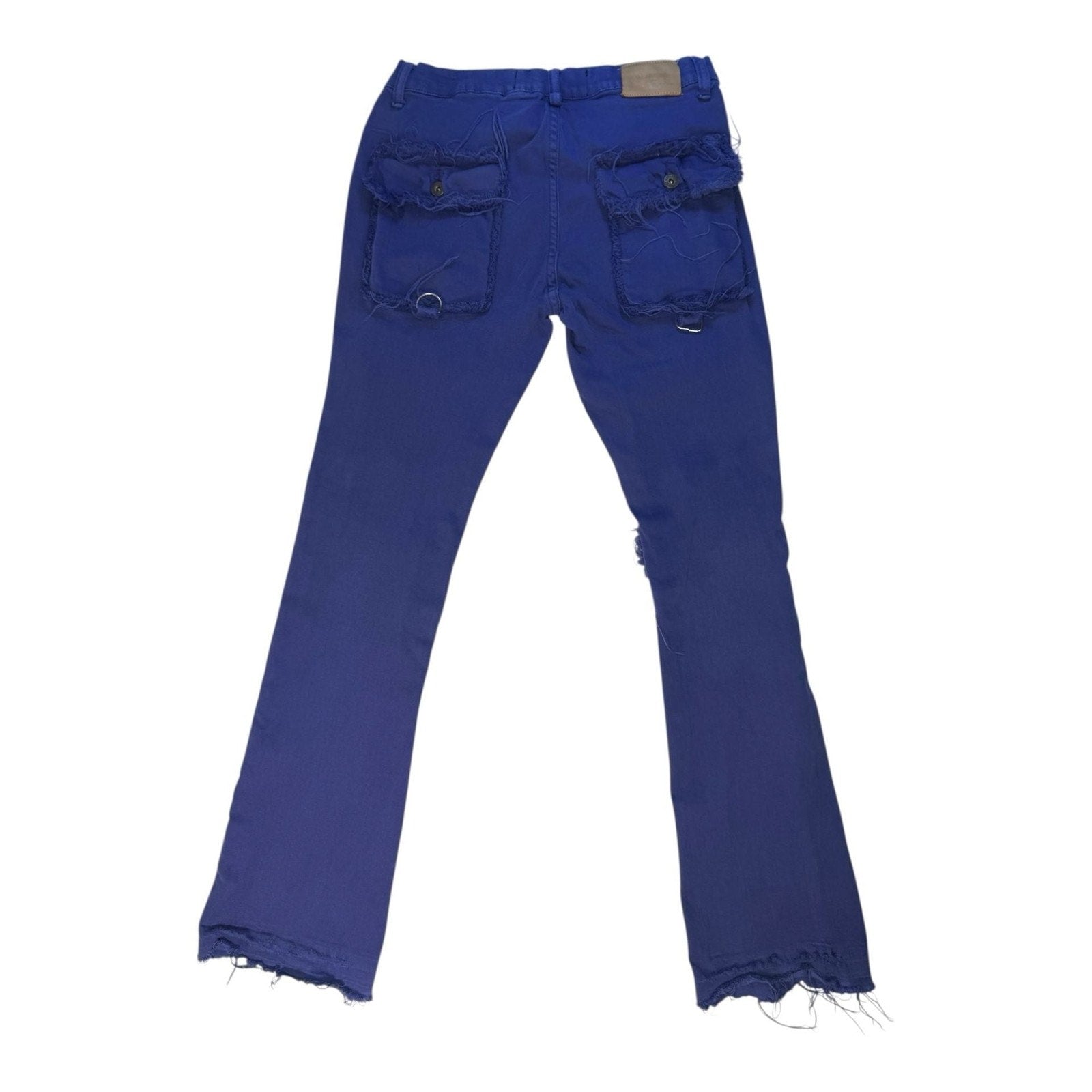 VALABASAS Royal Blue Distressed Multi-Pocket Flare Stacked Cargo Jeans