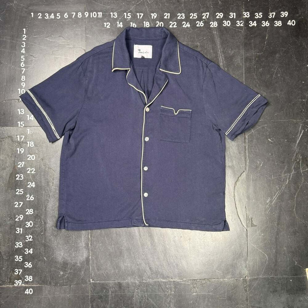 Tombolo 100% Tencel Navy Blue Short Sleeve Button Down Shirt Size XL