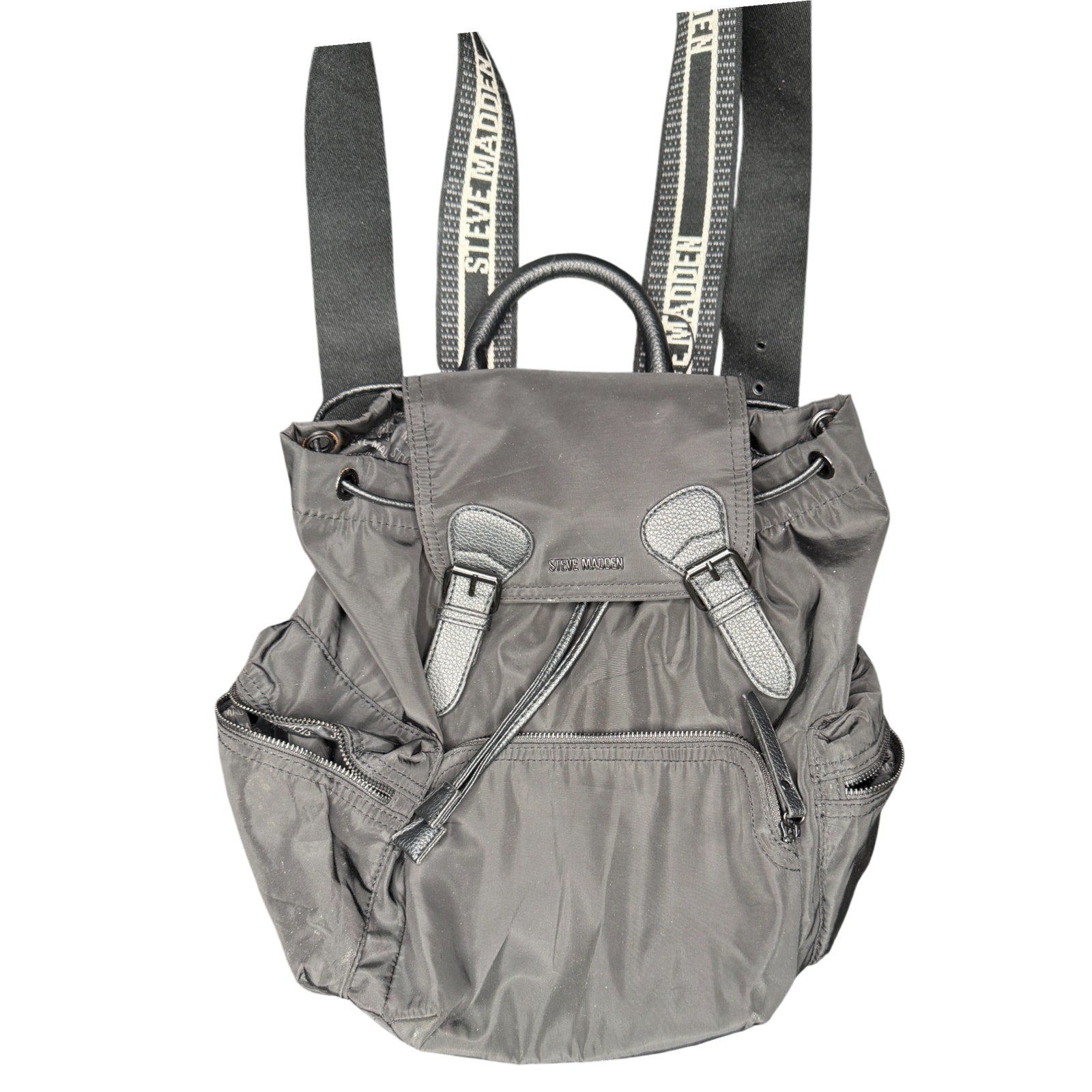 Steve Madden Black Nylon Backpack with Logo Straps