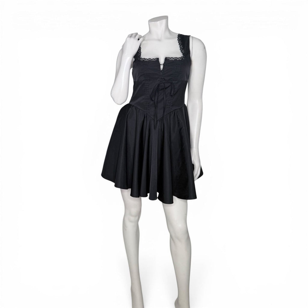 Black Sleeveless Lace Trim Corset Mini Dress