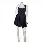 Black Sleeveless Lace Trim Corset Mini Dress