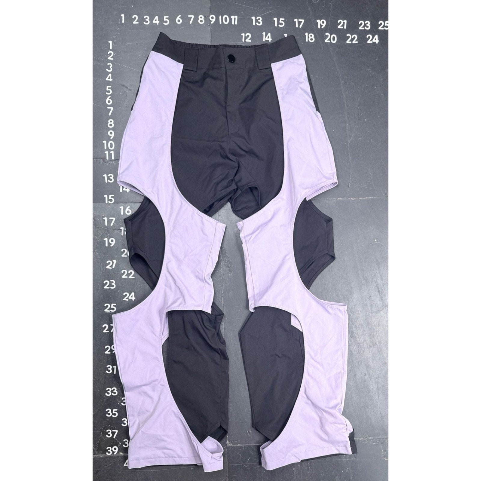 Lavender and Black Two-Tone Cut-Out Techwear Pants Fashion Trousers Size S