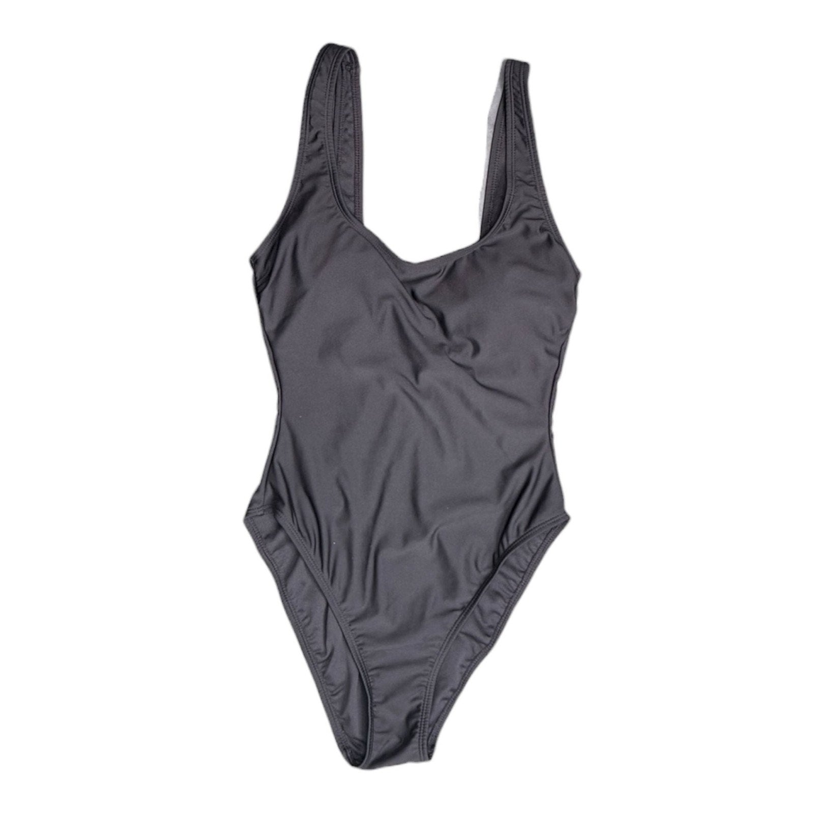 No Boundaries Women's Black One Piece High Cut Scoop Neck Swimsuit