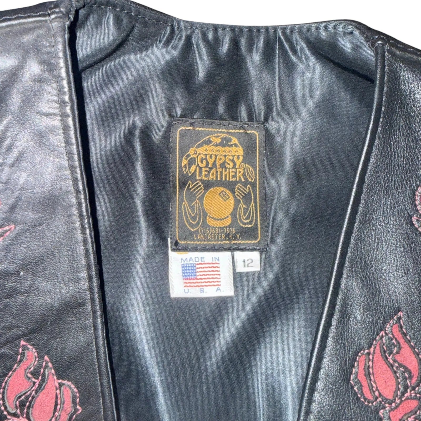 Vintage Gypsy Leathers Fringe Biker Vest, Red Rose Embroidery - Made in USA gypsy leathers