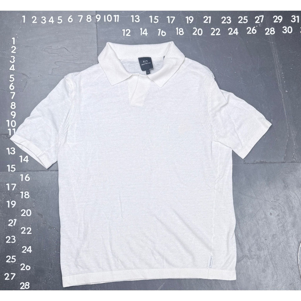 Armani Exchange White Knit Short Sleeve Polo Shirt Size S