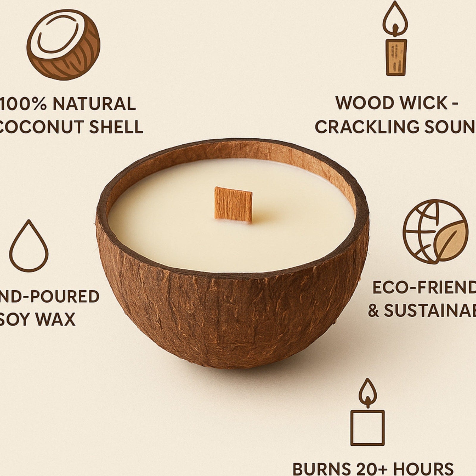 Coconut Reserve — Toasted Coconut + Vanilla Cream Candle (Coconut Shell Vessel) — 5 oz