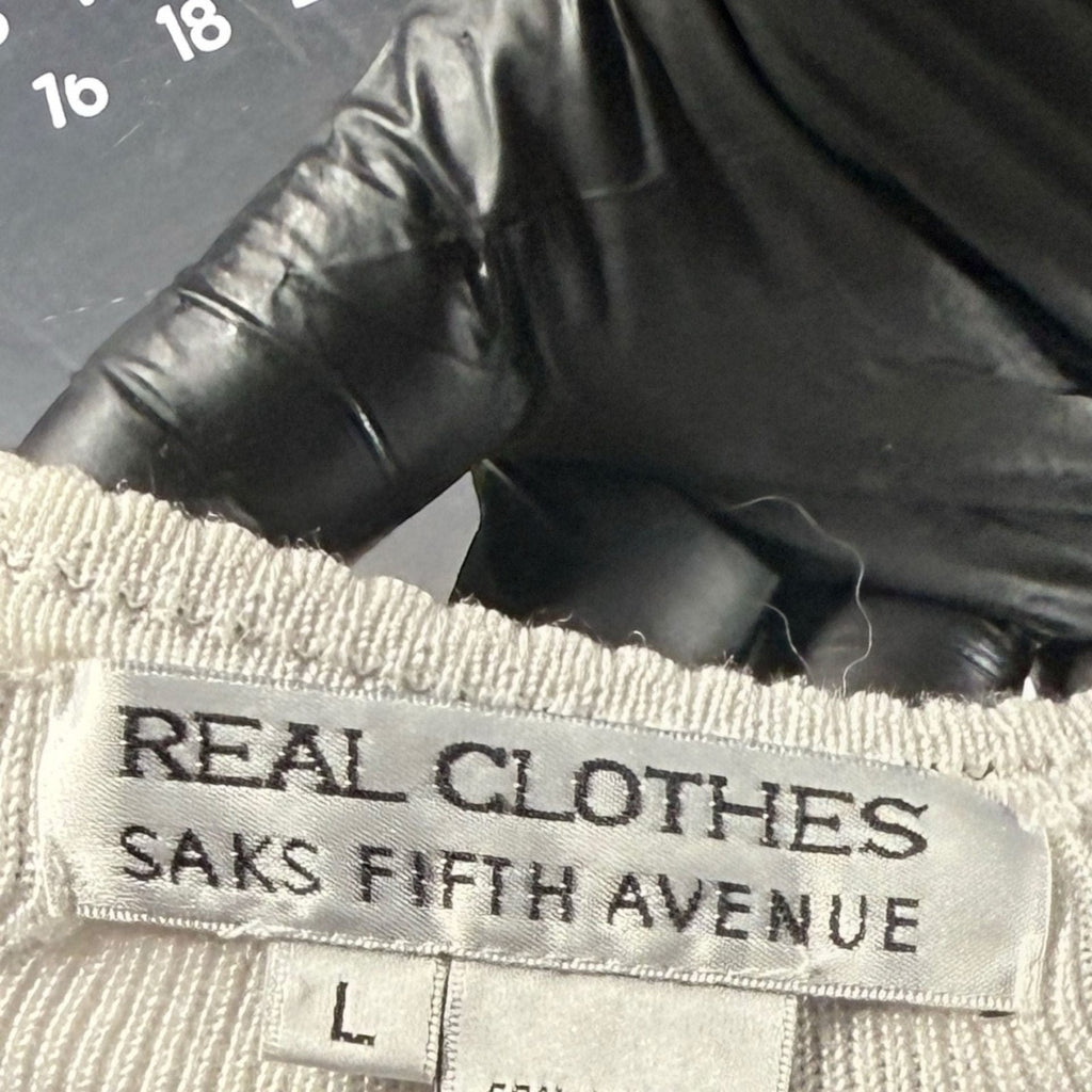 Real Clothes Saks Fifth Avenue White Ribbed Knit Sleeveless Tank Top Size L