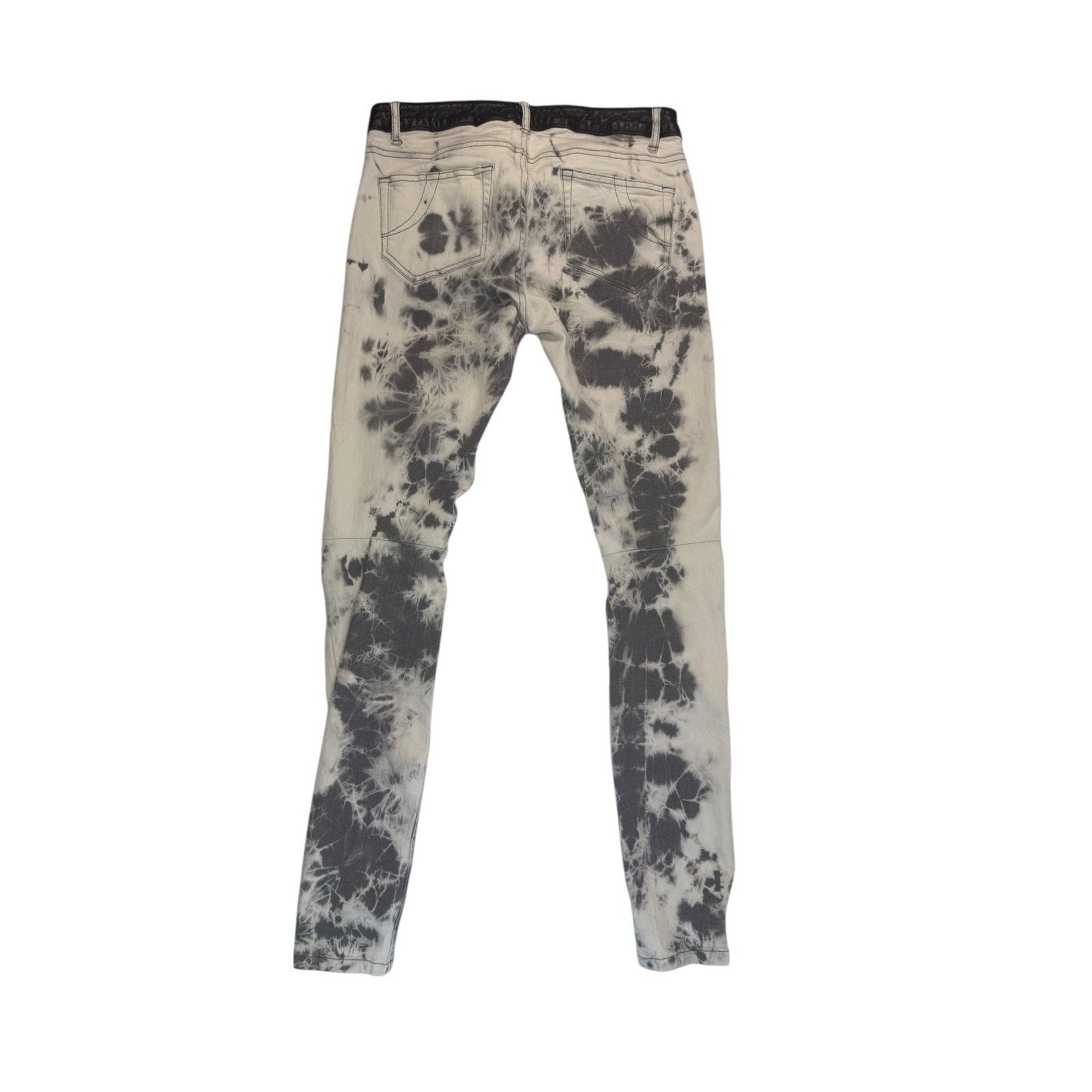 Maje Tie-Dye Acid Wash Skinny Jeans with Faux Leather Waistband