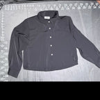 Jon & Anna Contemporary Grey Silky Cropped Long Sleeve Button Down Shirt