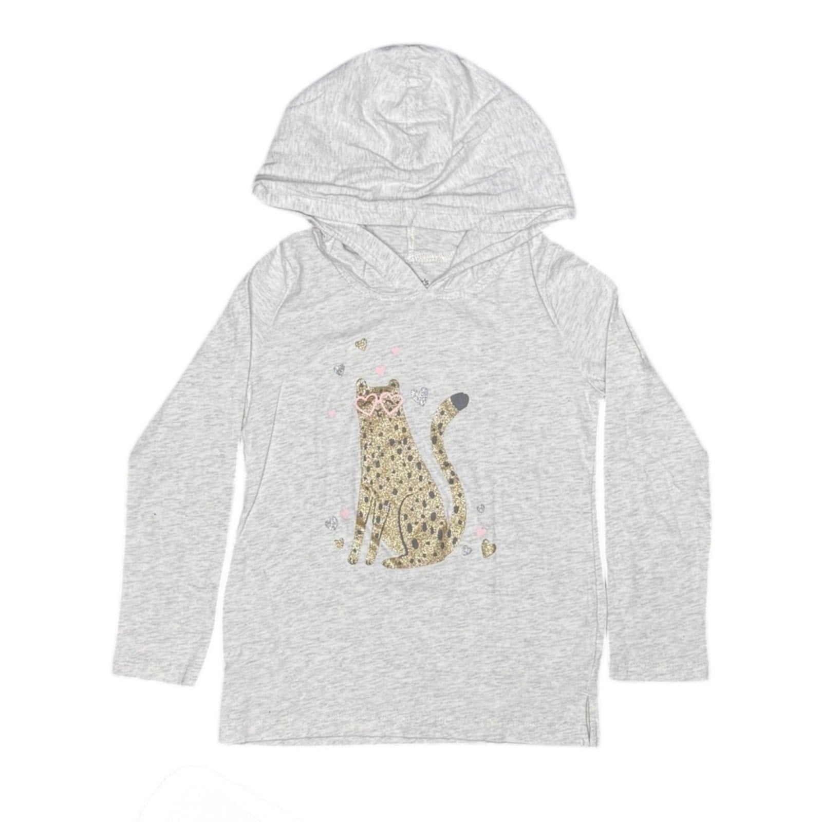 Carter's Girls Grey Heathered Leopard Graphic Long Sleeve Hooded Tee