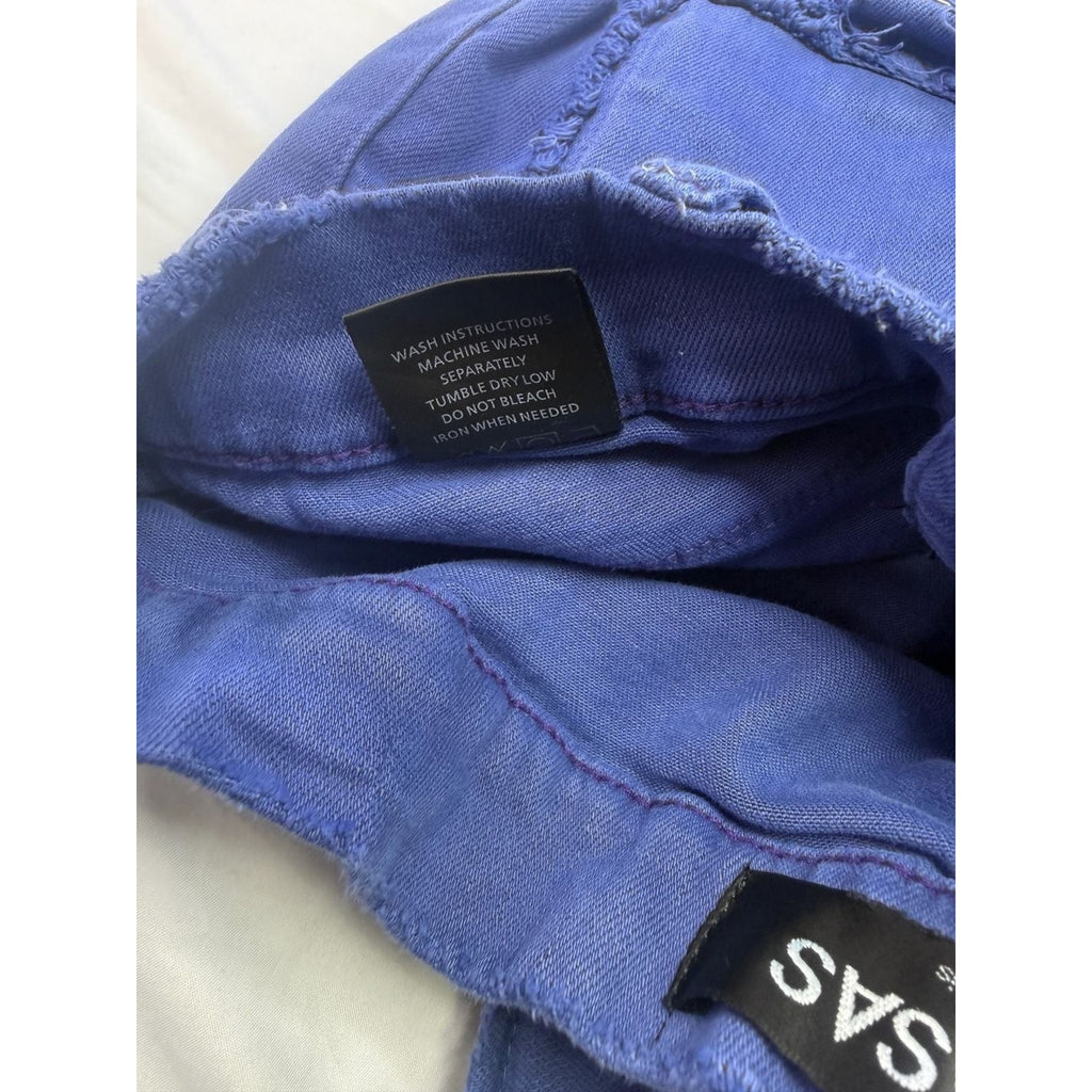 VALABASAS Royal Blue Distressed Multi-Pocket Flare Stacked Cargo Jeans