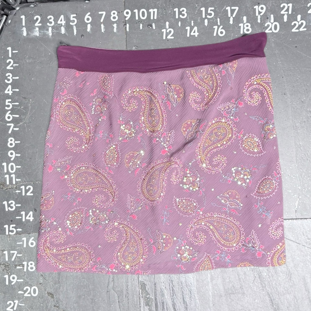 Vintage Y2K Charlotte Russe Purple Paisley Glitter Mesh Mini Skirt