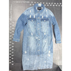 Fashion Nova Long Distressed Denim Jacket Size L
