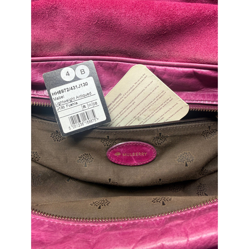 Mulberry Mabel Fuchsia Pink Antiqued Leather Satchel Shoulder Bag