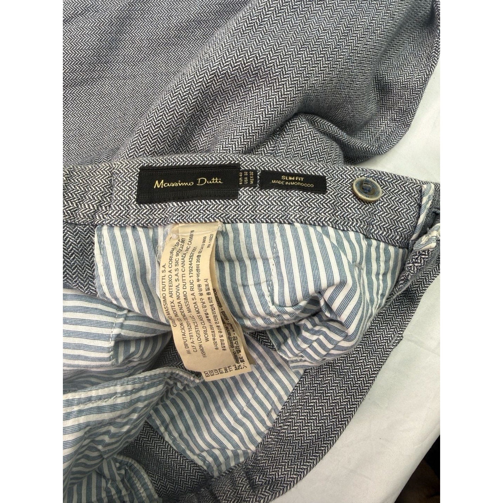 Massimo Dutti Gray Herringbone Slim Fit Chino Trousers size 32