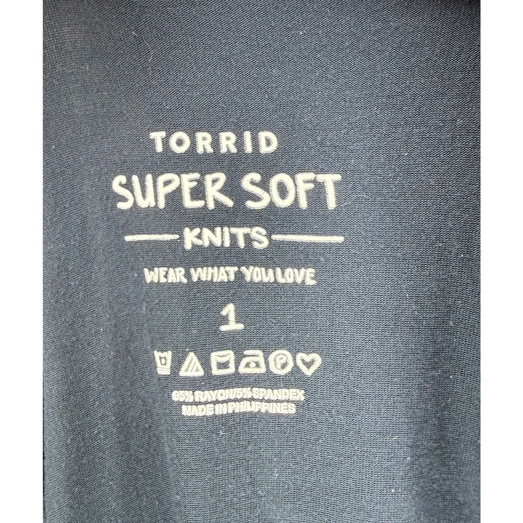 Torrid Super Soft Knit T-Shirt Black V-Back Strappy Detail Size 1