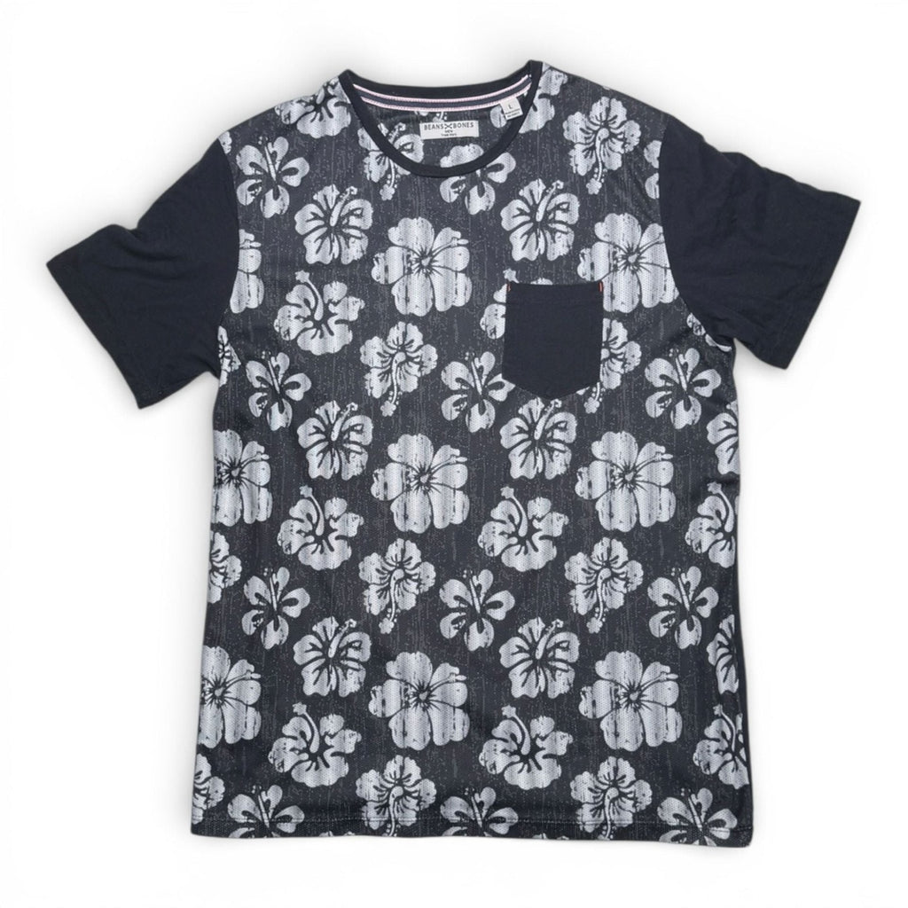 Beans x Bones Men's Hibiscus Print Pocket T-Shirt Size L