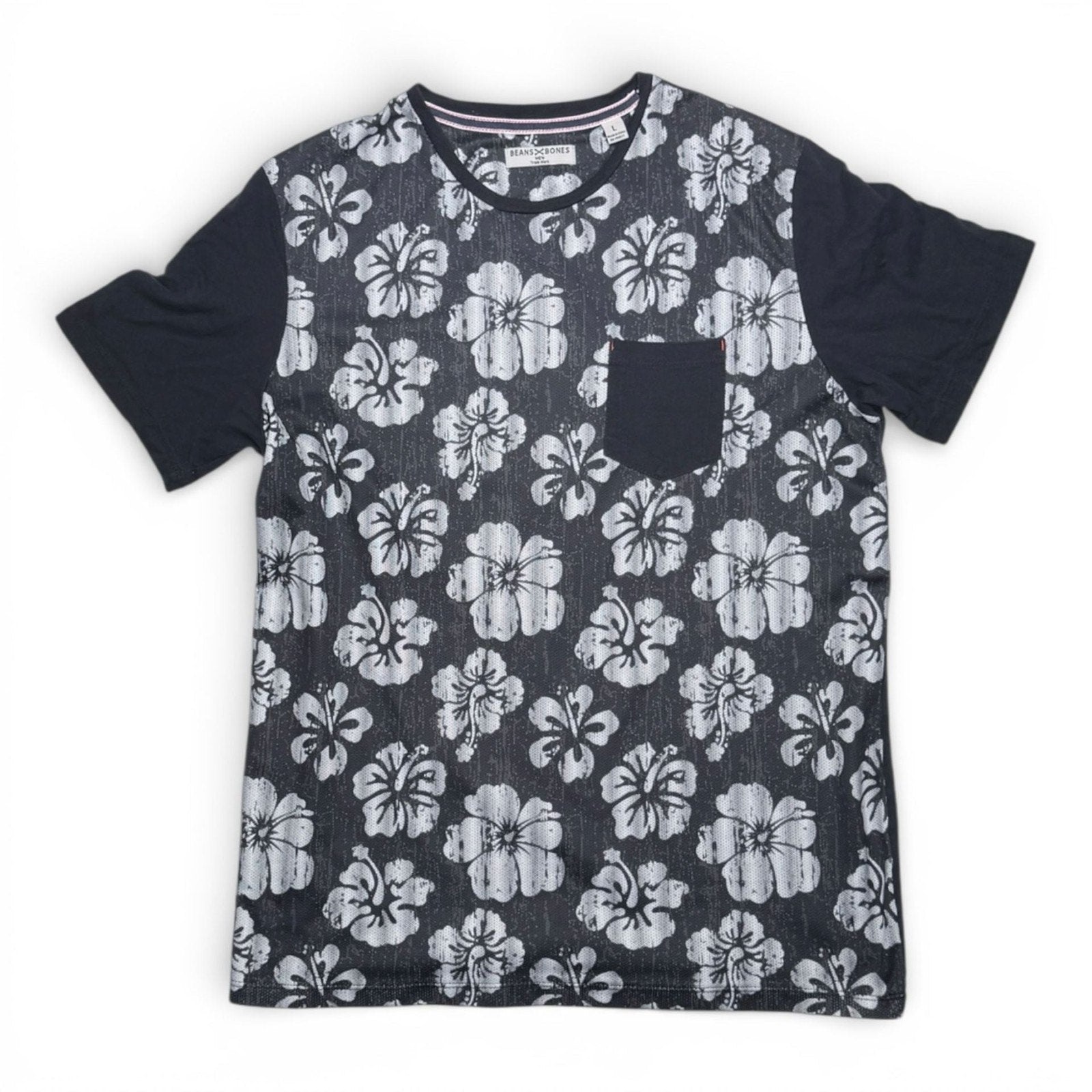 Beans x Bones Men's Hibiscus Print Pocket T-Shirt Size L
