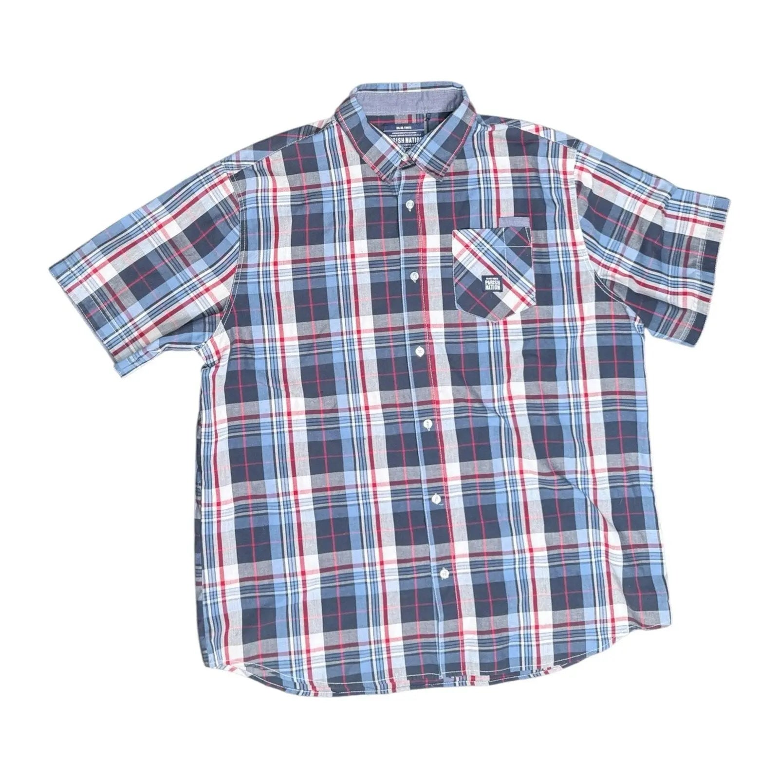 Parish Nation Men's 4XL Blue and Red Plaid Short Sleeve Button Down Shirt Parish Nation