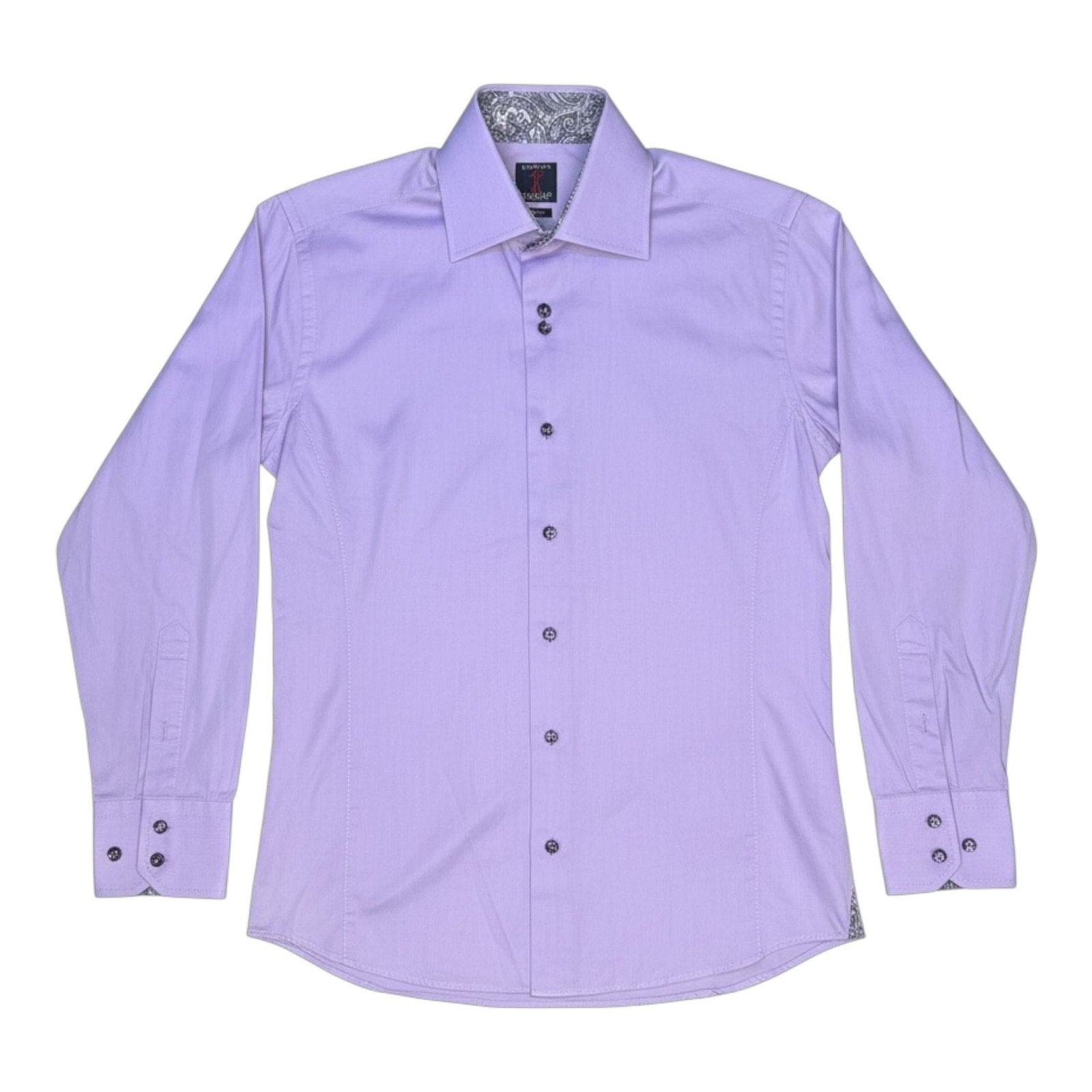 Absolute Rebellion Slim Fit Purple Dress Shirt with Paisley Contrast Collar
