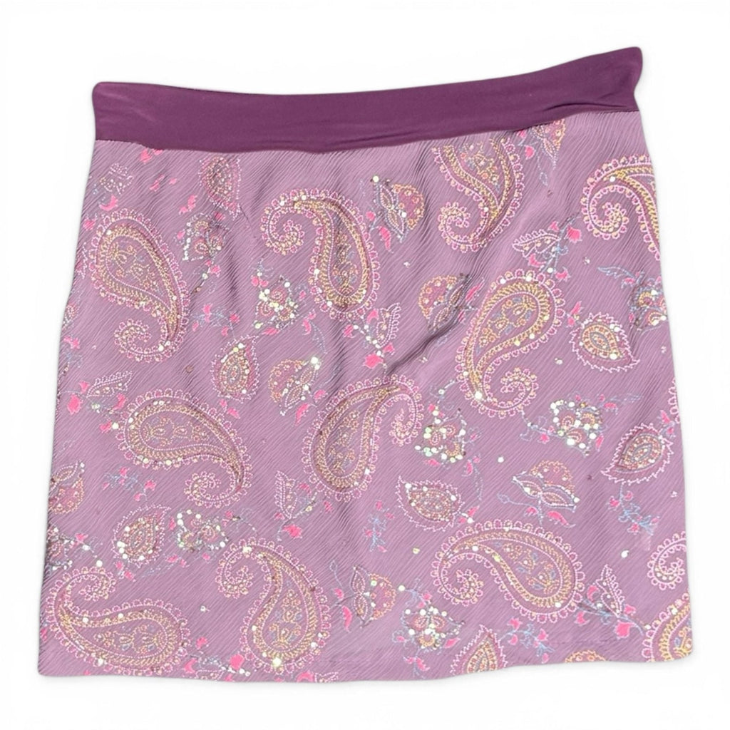 Vintage Y2K Charlotte Russe Purple Paisley Glitter Mesh Mini Skirt