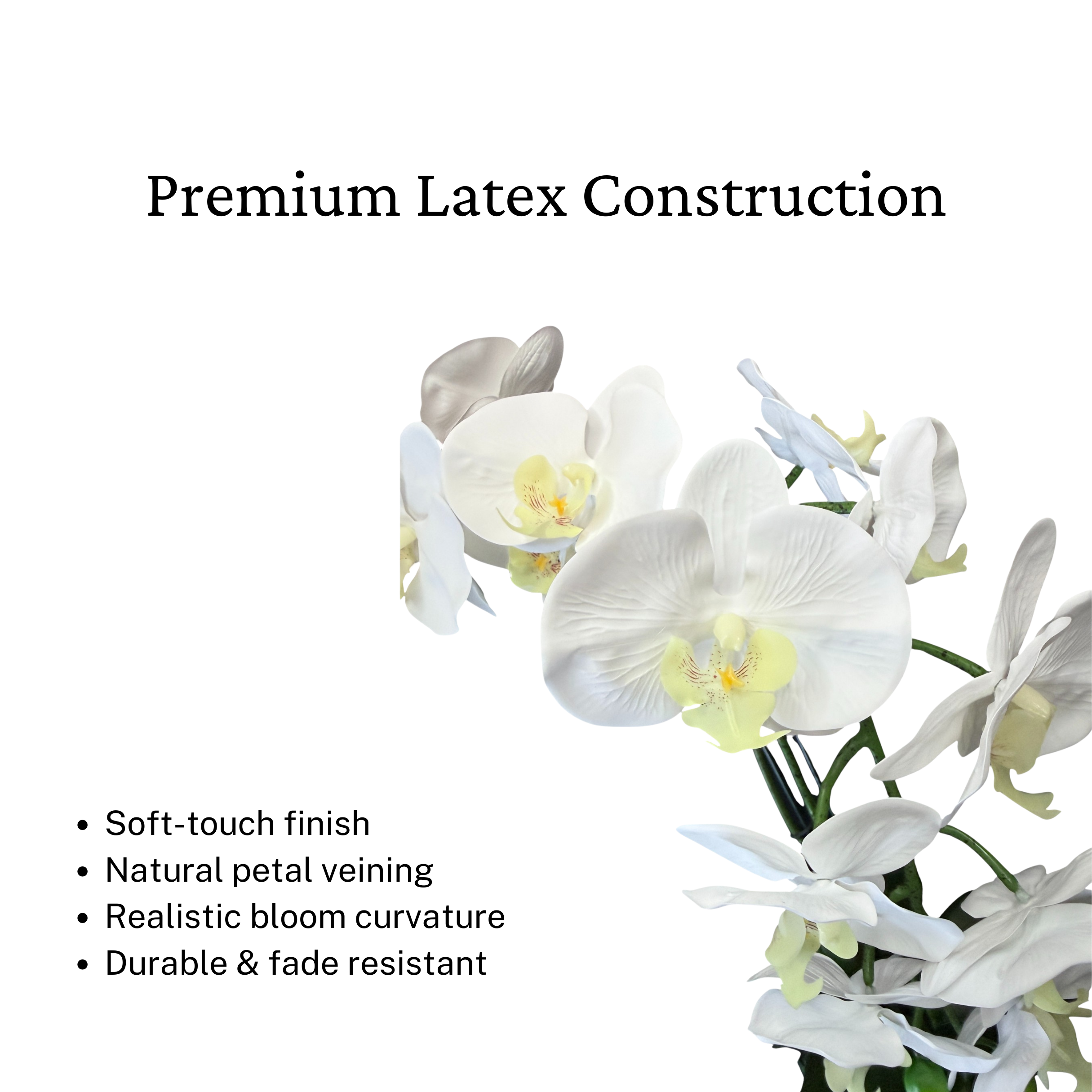 Artificial White Orchid Arrangement, Double Stem Real Touch Latex Phalaenopsis in Mirror Glass Cube Planter, Luxury Faux Orchid for Modern Home & Office Decor