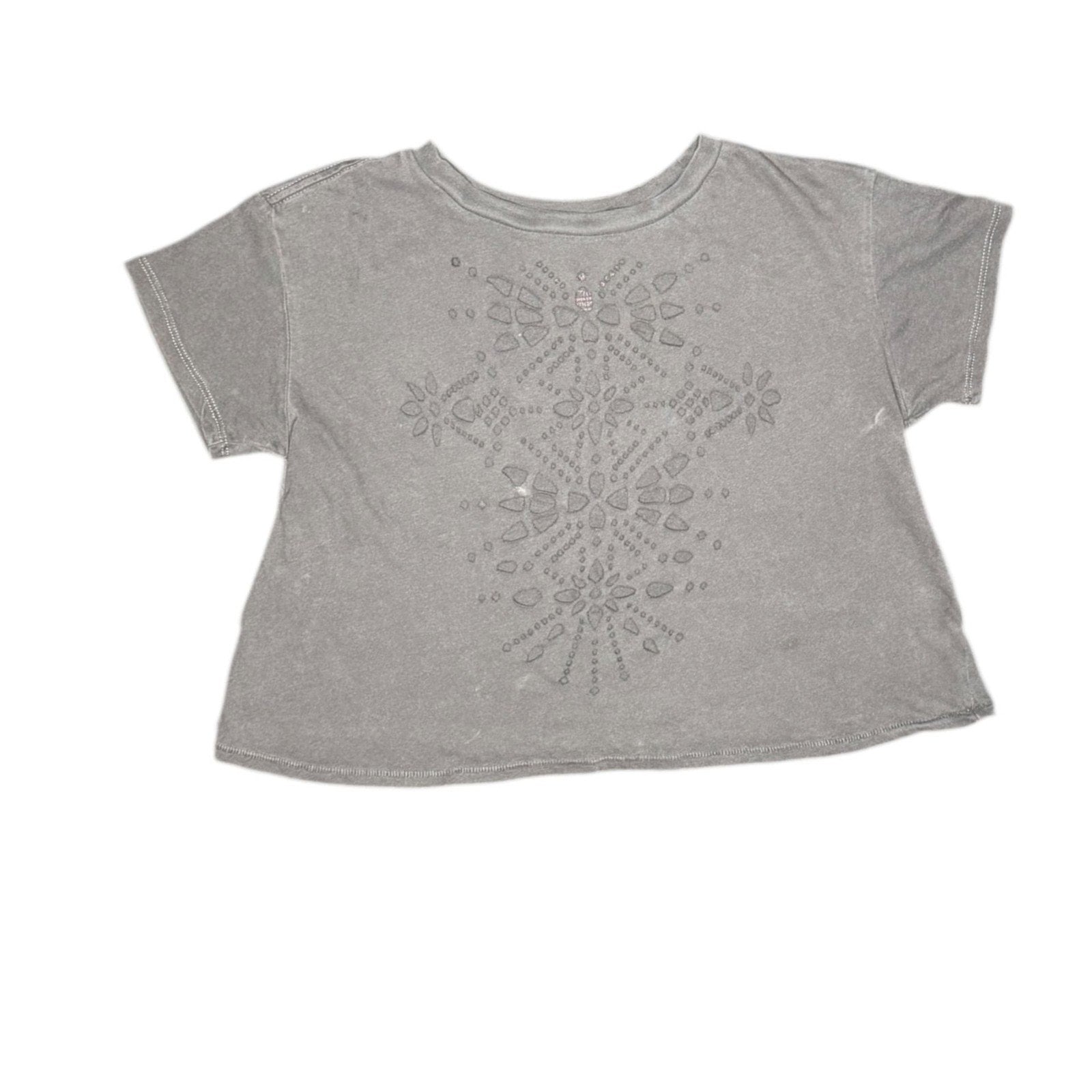 Brandy Melville Faded Gray Cropped Mandala Graphic Tee - One Size