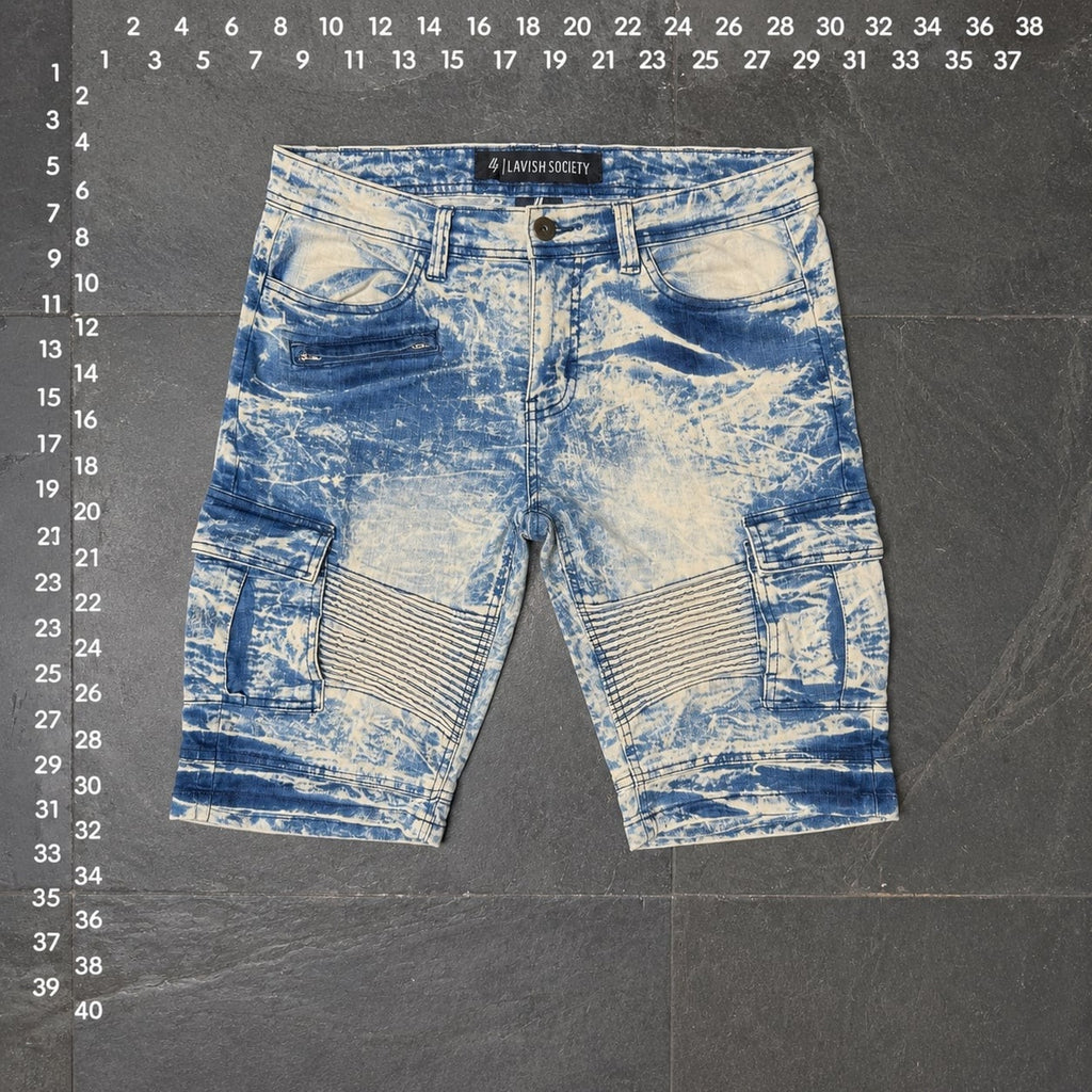 Lavish Society Acid Wash Moto Cargo Shorts Size 30