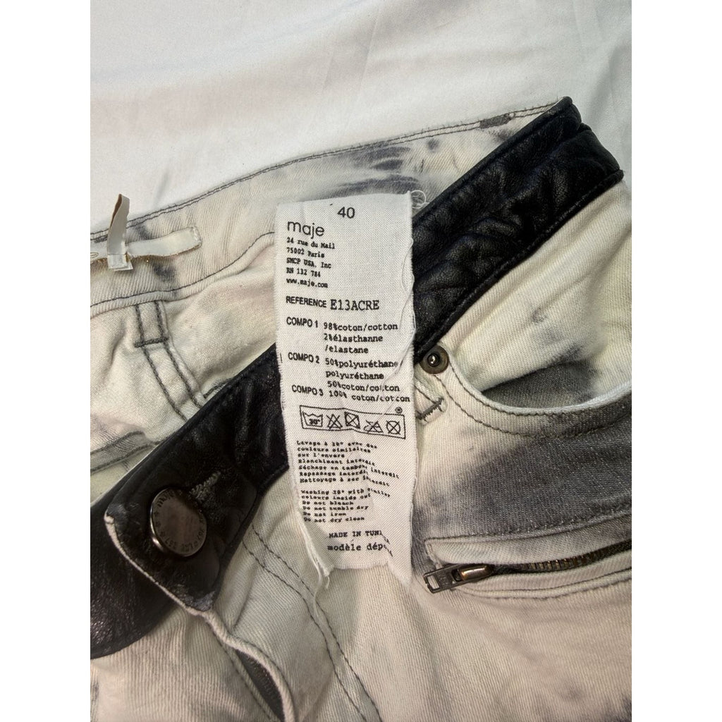 Maje Tie-Dye Acid Wash Skinny Jeans with Faux Leather Waistband