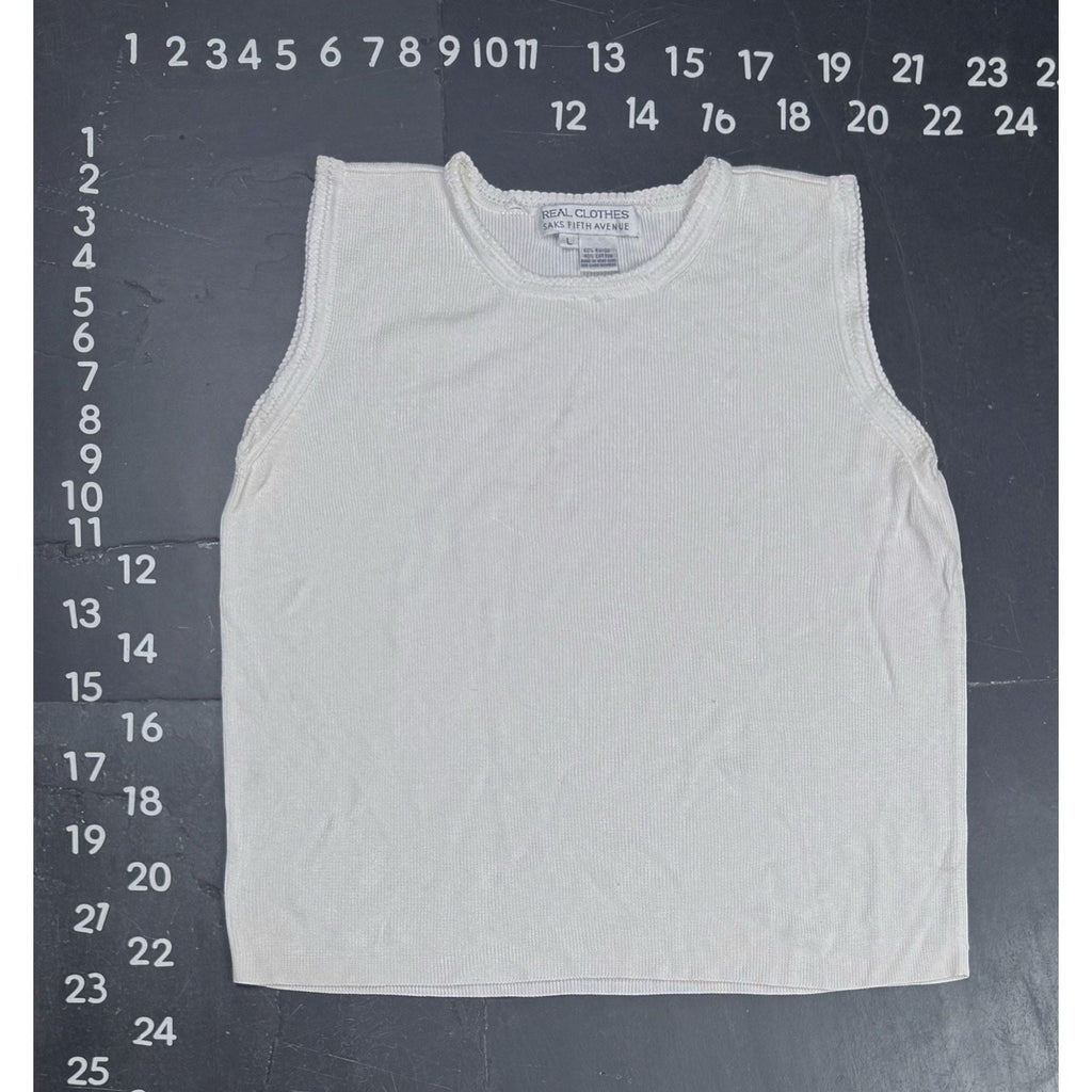 Real Clothes Saks Fifth Avenue White Ribbed Knit Sleeveless Tank Top Size L
