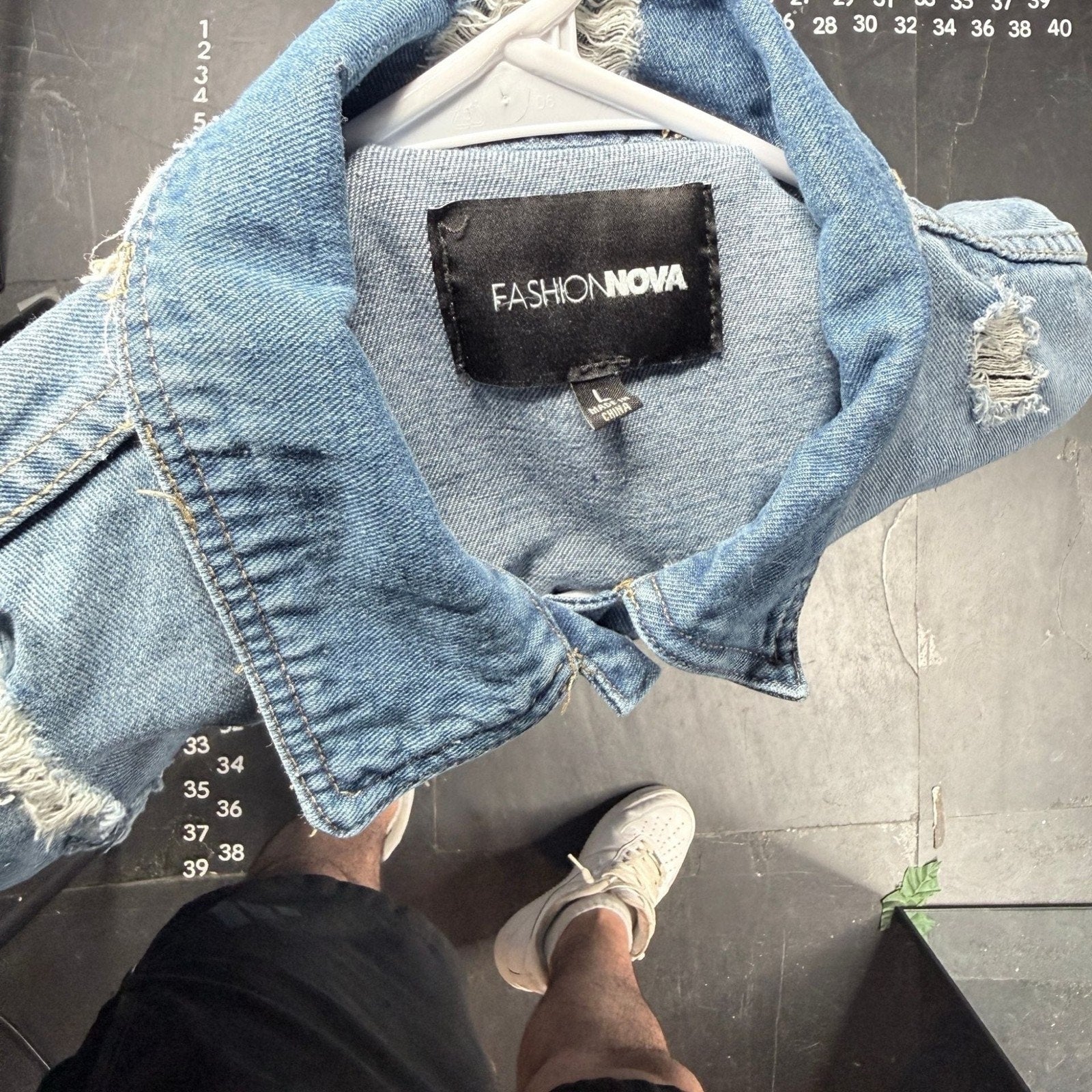 Fashion Nova Long Distressed Denim Jacket Size L