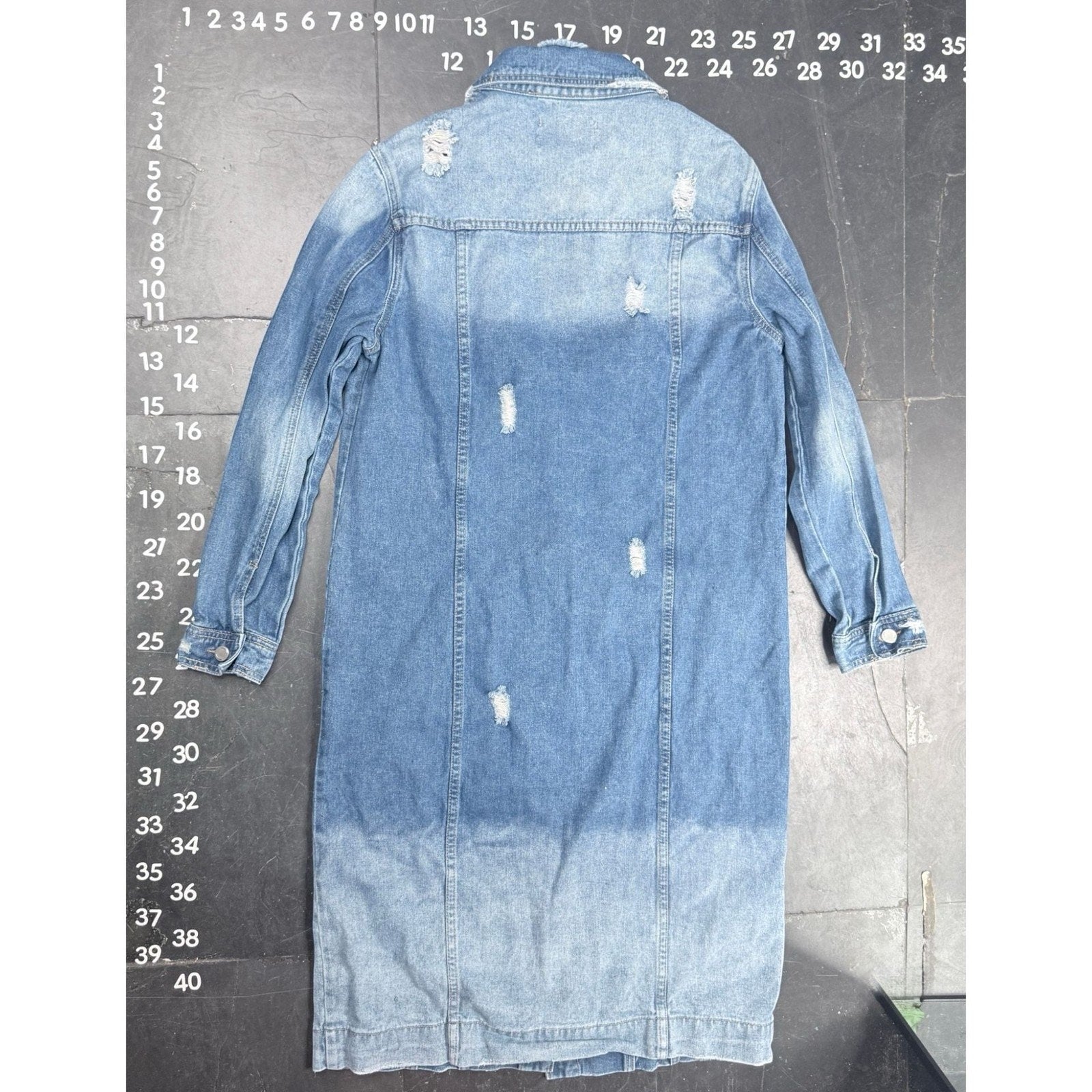 Fashion Nova Long Distressed Denim Jacket Size L