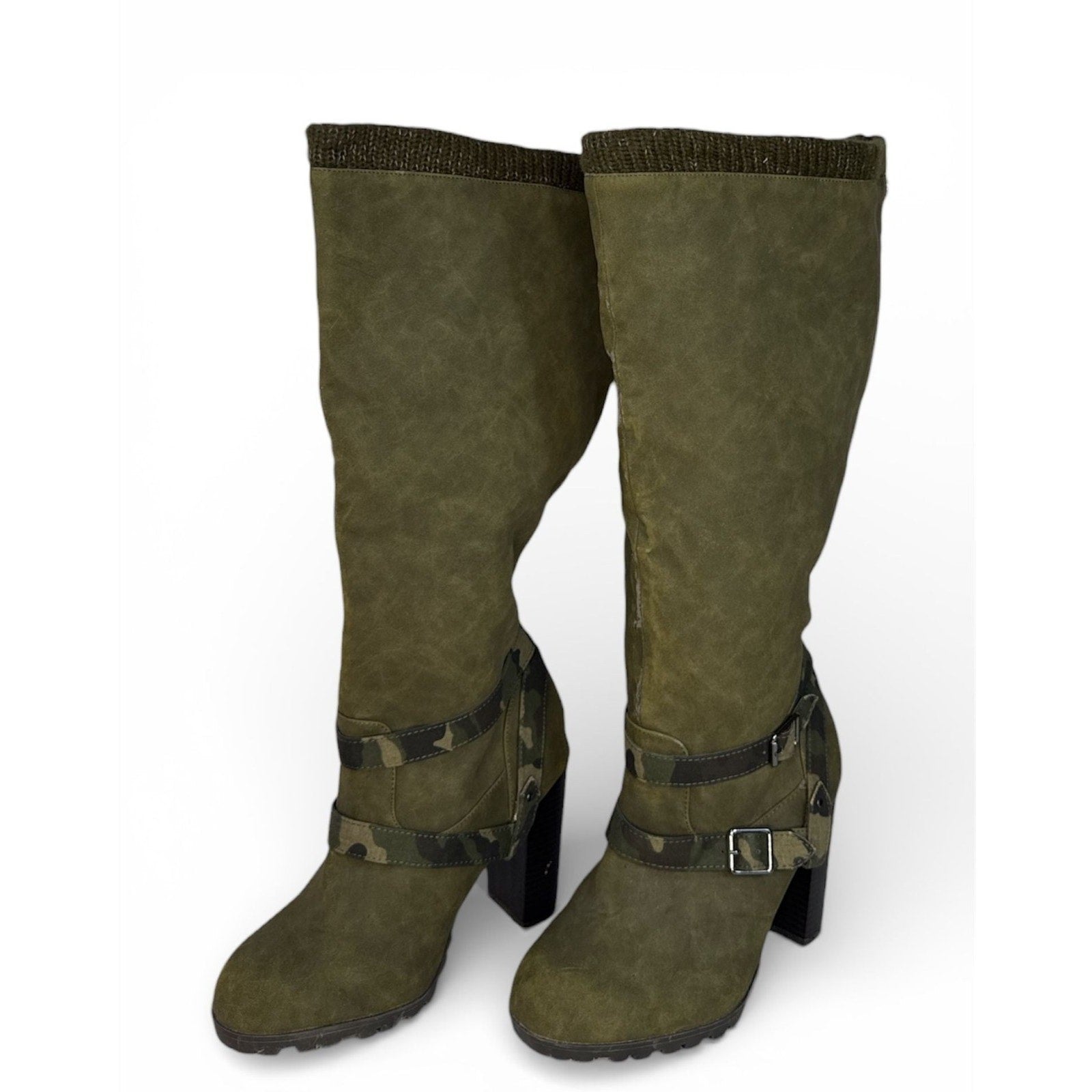 Suede Knee High Boots Green for Women for sale
