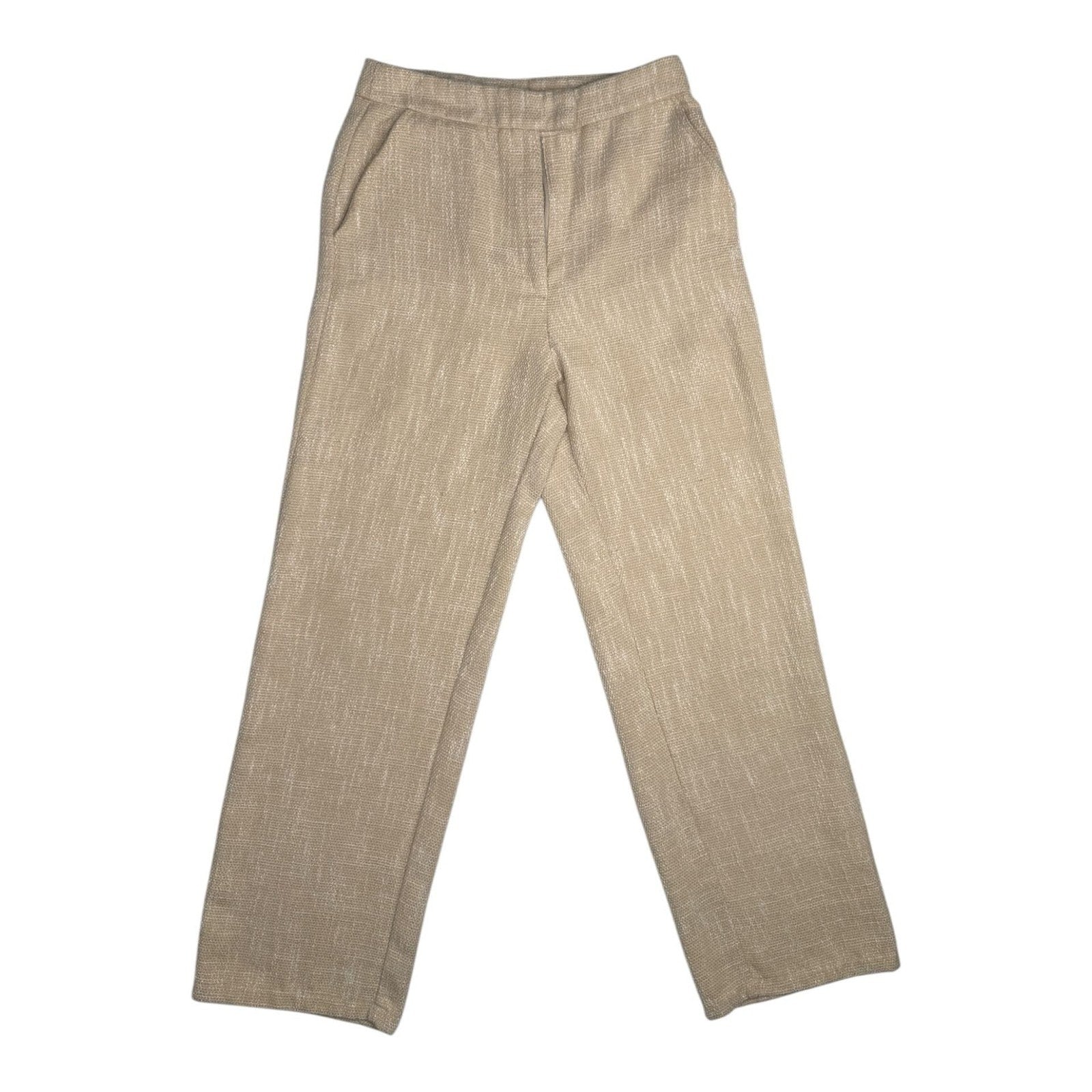 SHEIN Slub Texture High Waisted Straight Leg Pants in Oatmeal Beige
