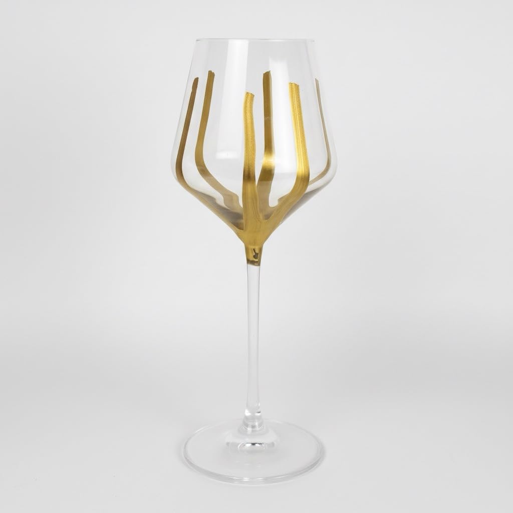 Hand Painted Gold Wine Glasses Set of 4 | Luxury Modern Stemware for Dinner Parties, Holidays & Gifts | Unique Decorative Wine Glass Set | Hand Wash Only