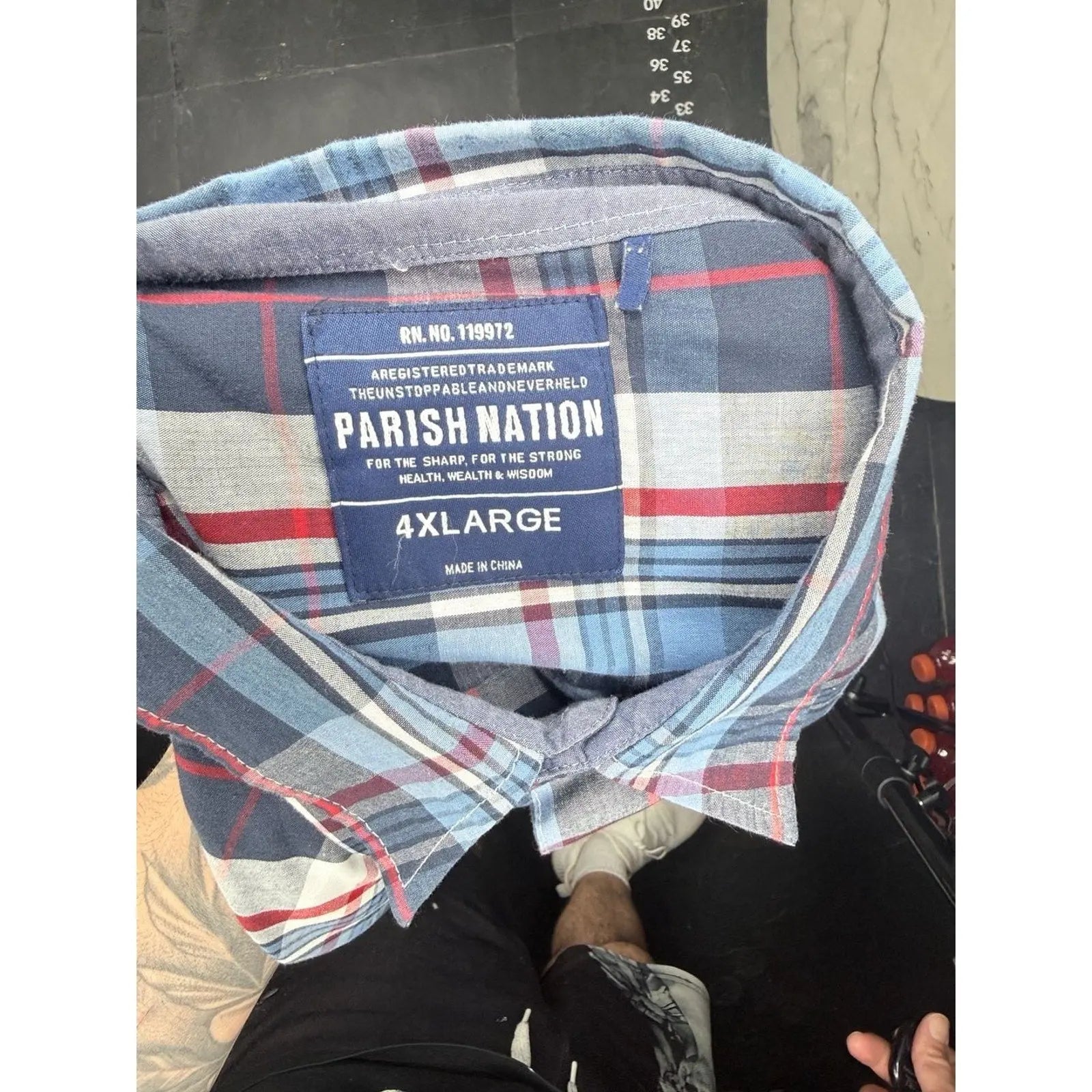 Parish Nation Men's 4XL Blue and Red Plaid Short Sleeve Button Down Shirt Parish Nation