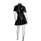Miaou Frankie Black Latex PVC Short Sleeve Mini Dress with Back O-Ring Zipper