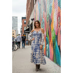Free People Boho Tie Dye Cold Shoulder Mini Dress Blue/Cream Size Small