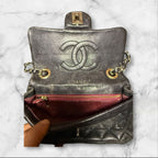 CHANEL Quilted Mini Flap Bag, Metallic Charocoal Leather, Silver-Tone Hardware.