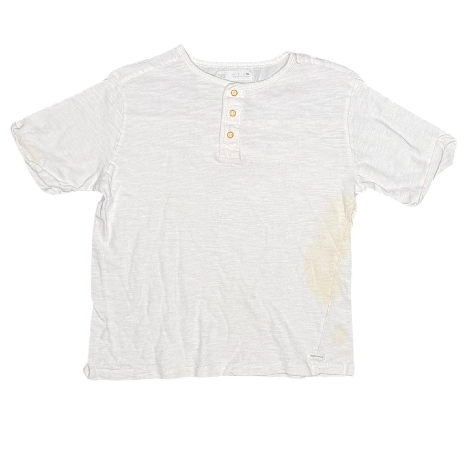 Zara Boys White Slub Knit Henley T-Shirt - Size 9/10