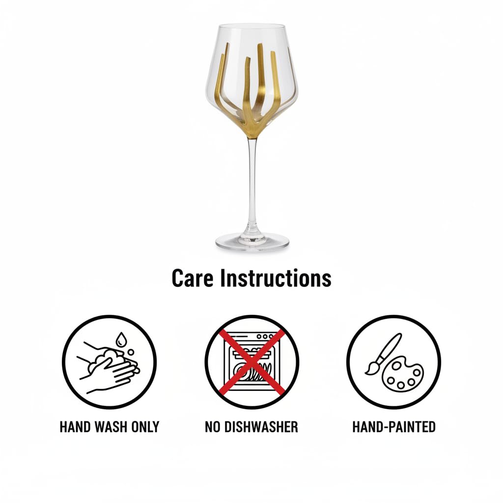 Hand Painted Gold Wine Glasses Set of 4 | Luxury Modern Stemware for Dinner Parties, Holidays & Gifts | Unique Decorative Wine Glass Set | Hand Wash Only