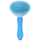 Self-Cleaning Pet Grooming Brush for Dogs and Cats, Stainless Steel Bristles, Blue and White, 7.6 Inches, Non-Slip Handle, Deshedding Tool