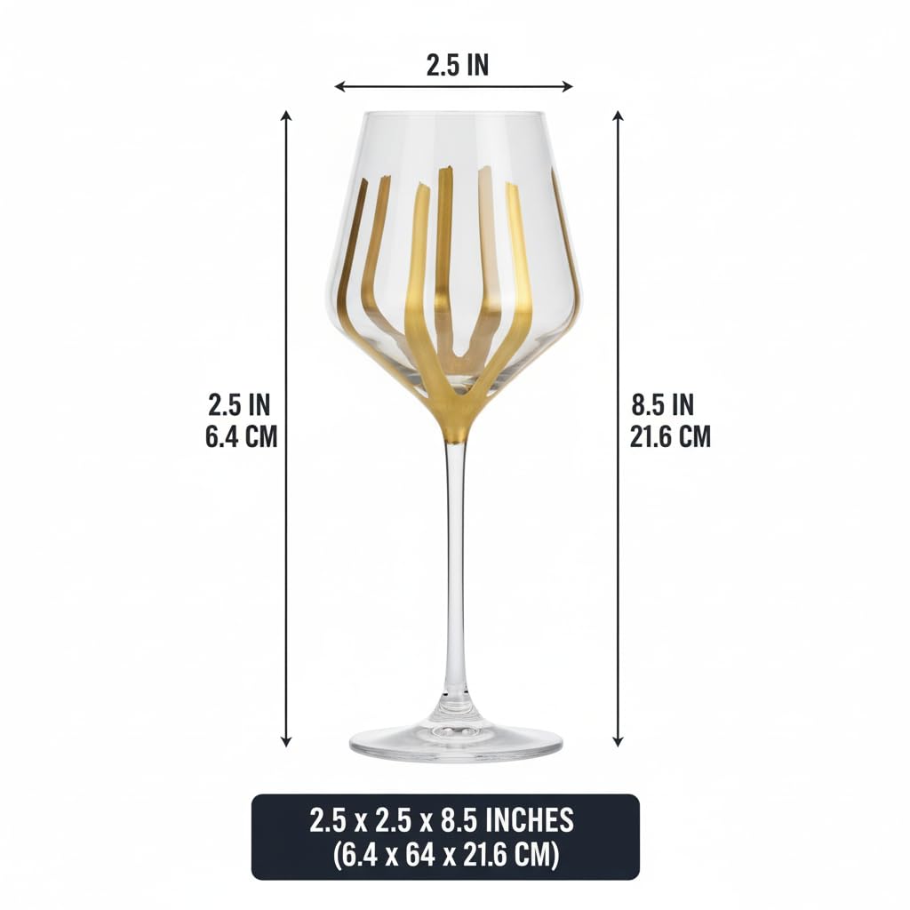 Hand Painted Gold Wine Glasses Set of 4 | Luxury Modern Stemware for Dinner Parties, Holidays & Gifts | Unique Decorative Wine Glass Set | Hand Wash Only
