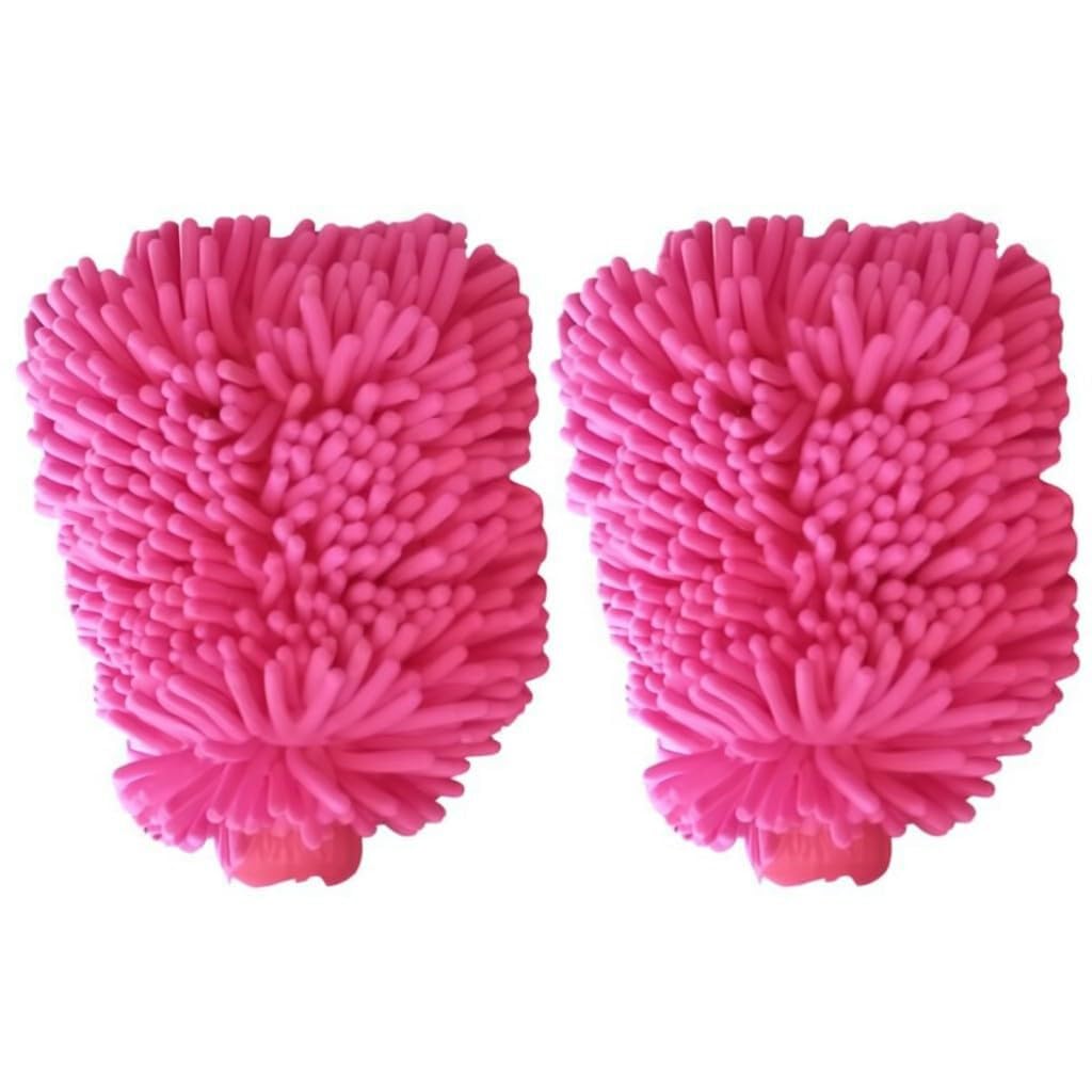 Chenille Microfiber Car Wash Mitt (2 Pack) – Dual-Sided Ultra-Soft Scratch-Free Cleaning Glove with Elastic Cuff, Highly Absorbent for Cars, Trucks, Boats & Auto Detailing (Pink)